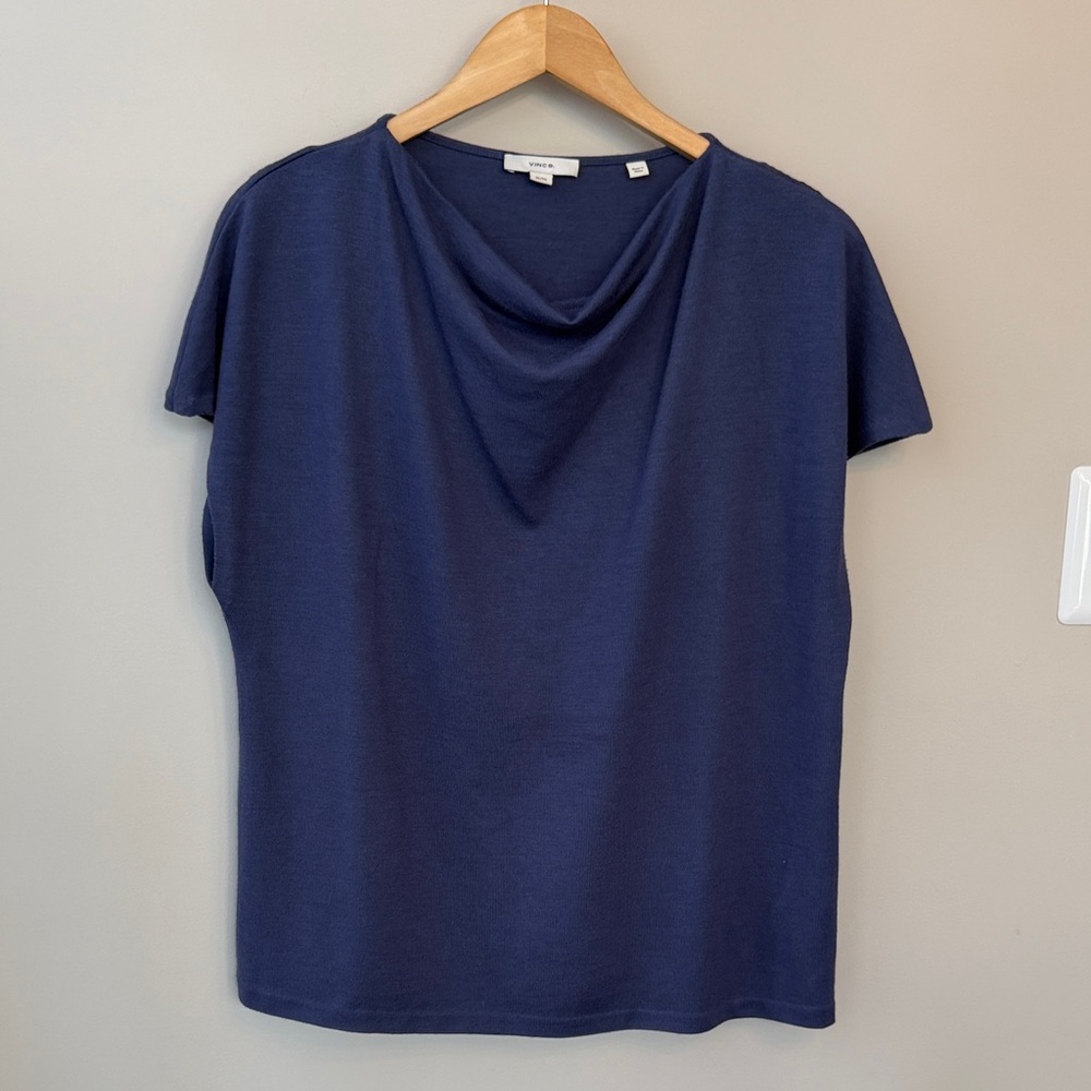 Vince Navy Short Sleeve Draped Neck Tee